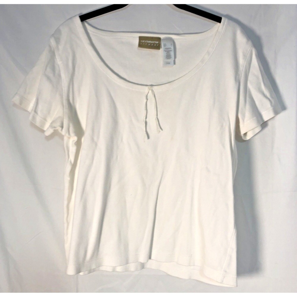 Liz Claiborne Lizwear‎ Women's Cream Knit Top w Ribbon Detail - Size L